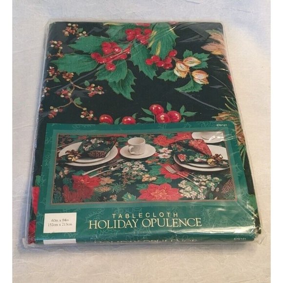NOS Dayton Hudson Christmas Tablecloth Poinsettia Vtg 90s Holiday Retro 60 x 84 - Picture 8 of 16